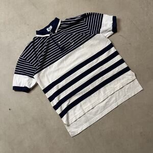 Vintage 80s Lacoste Blue & White Striped Polo Shirt Size L